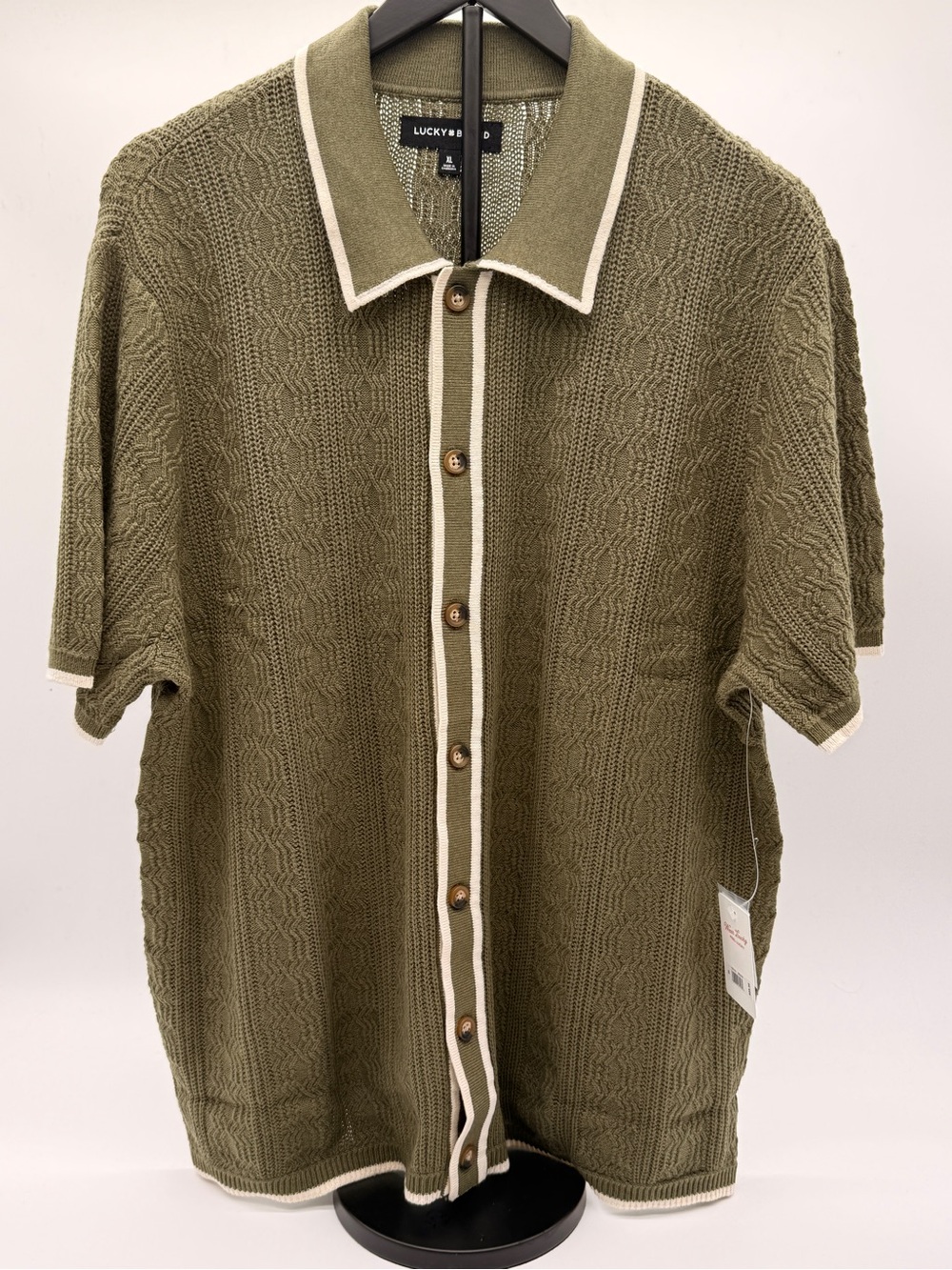 Lucky Brand Men’s Olive Knit Button-Up Polo - Summer casual coastal vibes